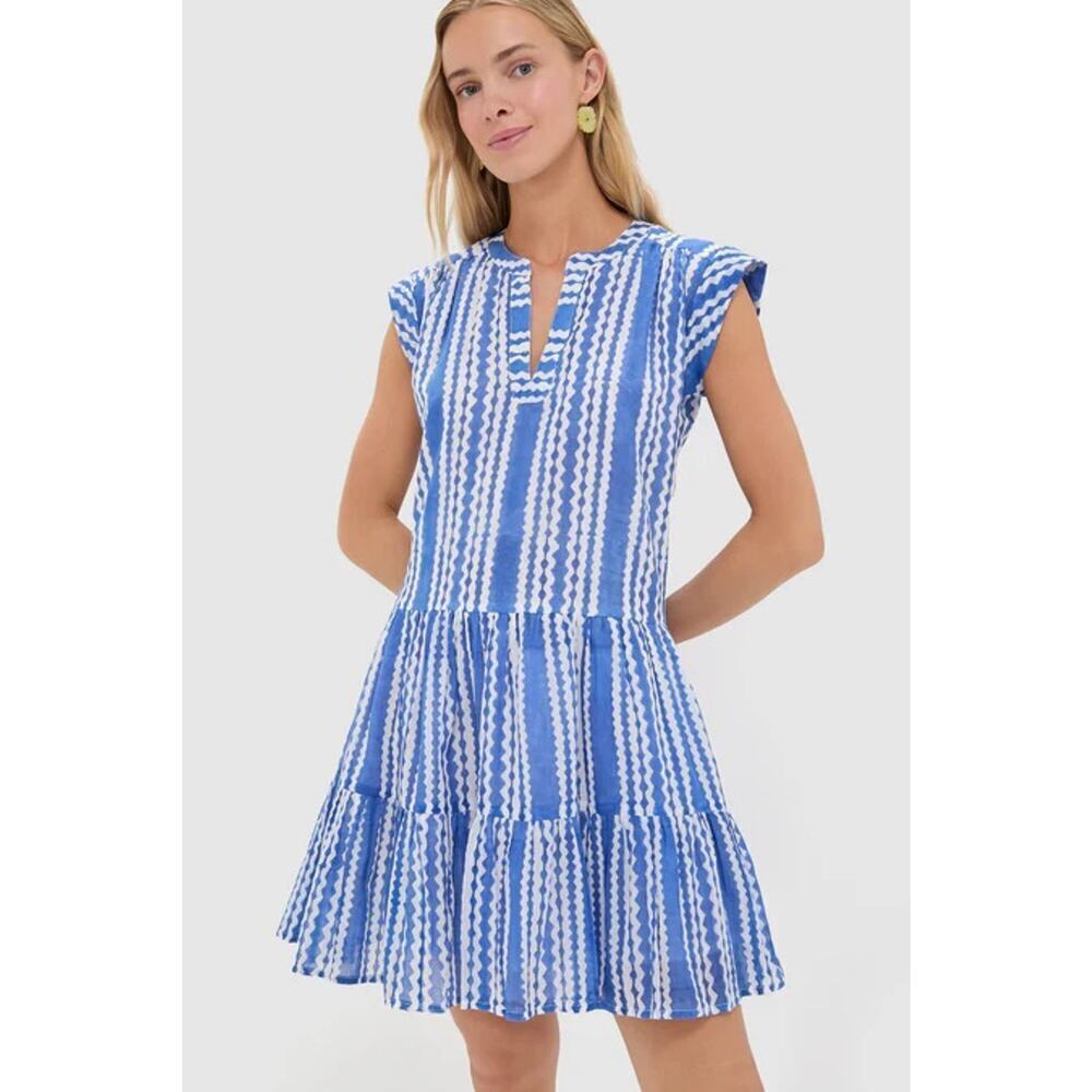 OLIPHANT Ziggy Blue Roll Sleeve Mini Dress Size L NWT Retail $198 Tuckernuck
